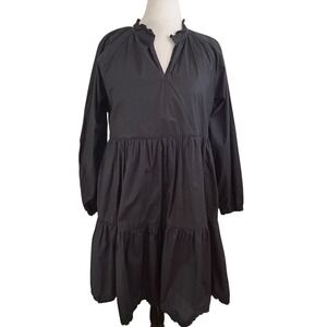 J. CREW Womens Black Tiered DRESS XL Empire Long Sleeve Witchy Goth Preppy